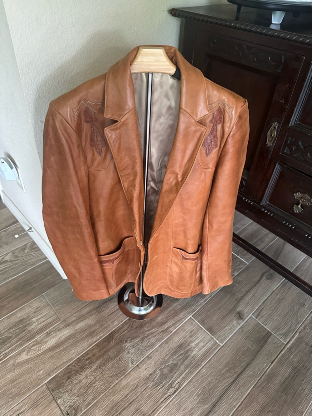 Vintage Scully Leatherwear Tan Leather Blazer Jacket size 44L Flawed